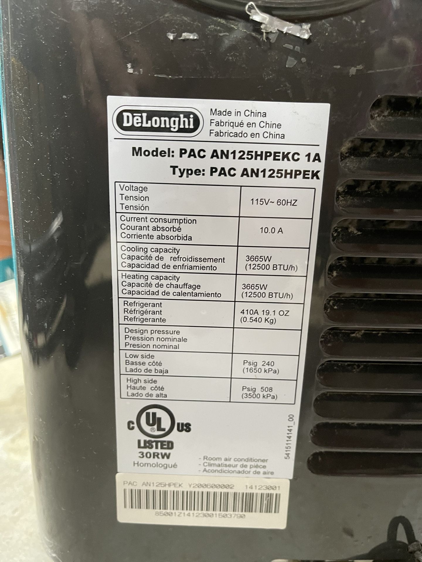 12.500 BTU Delonghi Portable AC With Window Kit