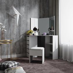 Corner Makeup Vanity Table W LED Lights