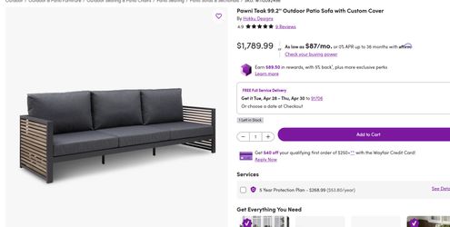 Outdoor Patio Sofa with Custom Cover With Matching Coffee Table