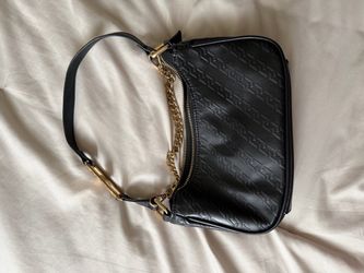 Black Embossed Shoulder Bag with Gold Chain