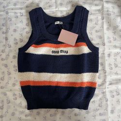 Blue Knitted Sleeveless Sweater Vest 