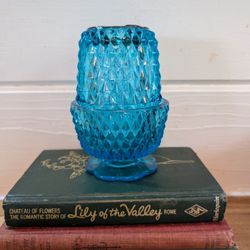 Vintage Indiana Glass Blue Diamond Point Fairy Lamp 