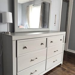 Grey wood dresser with mirror 