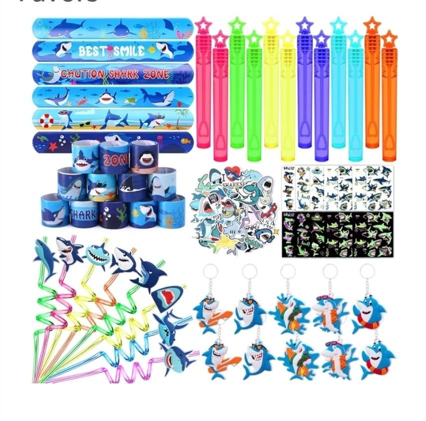 110Pcs Shark Party Favors Birthday Supplies.