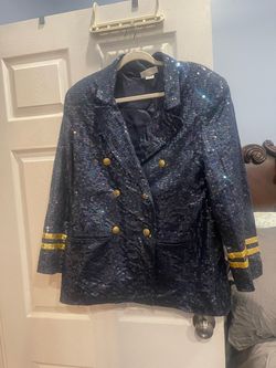 Vintage 1980s Lew Magram Navy Blue Sequin Blazer -AS-IS Altered Craft project size L