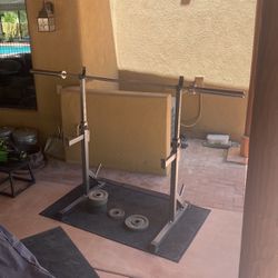Squat/Dip Rack, Weights and Olympic Barbell
