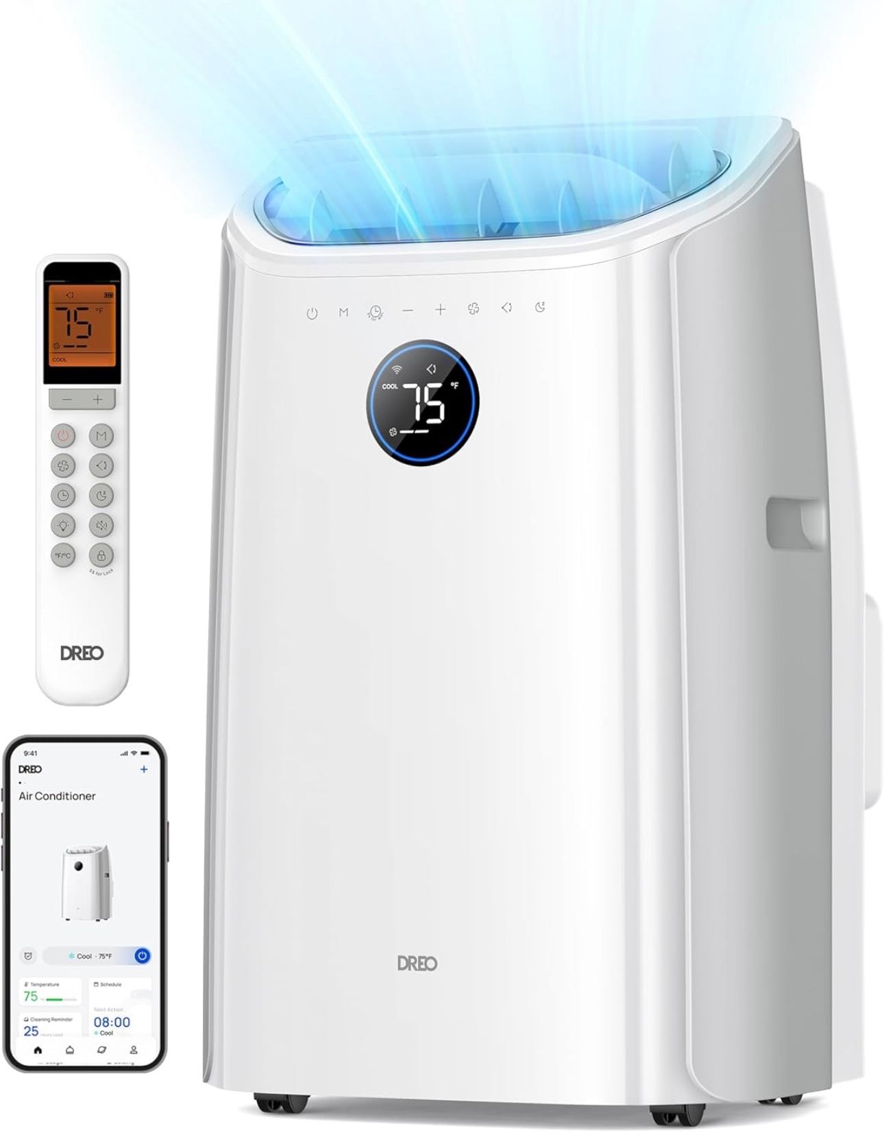 Dreo Portable Air Conditioners, 14000 BTU AC Unit for Bedroom with Drainage-Free Cooling, 3-in-1 with Fan & Dehumidifier, Touch/APP/Voice/Remote, 24h 