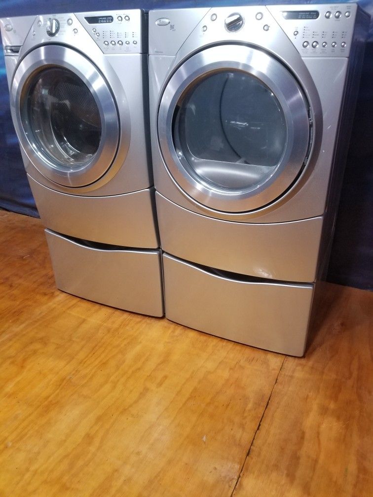 Silver Whirlpool Washer And Electric Dryer Free Delivery And Installation With A 90 Days Warranty