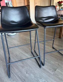 Faux black leather bar stools - set of 2