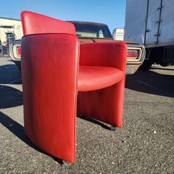 Calia Red Leather Rolling Club Chairs 