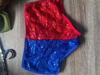 HARLEY QUIN Red and Blue Sequin Shorts