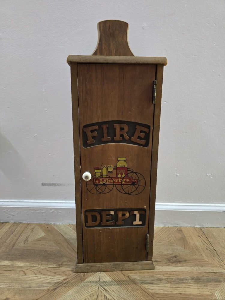 Vintage Fire Dept Wooden Cabinet Shelf