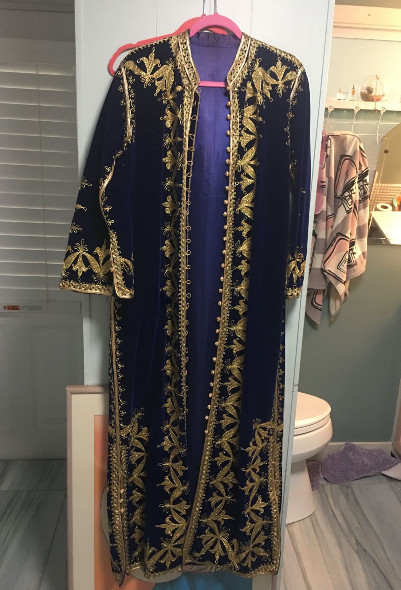 Navy Gold embrellished Velvet Dress