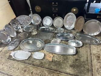 Silver Metalware Pewter Stainless Aluminum Trays Platters Bowls Dishes & More