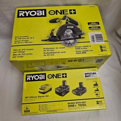 RYOBI, ONE+ 18V Lithium-Ion Kit with 2.0 Ah and 4.0 Ah Batteries, Charger, and Free ONE+ 18V Cordless 5-1/2 in. Circular Saw BRANDNEW UNOPENED.

