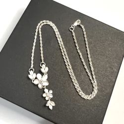 925 Sterling Silver Hawaiian Plumeria Necklace size 16”