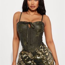 Fashion Nova Fast Lane Washed Faux Leather Corset Top - Olive