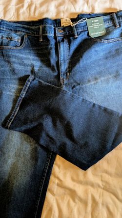 New w/Tags Mens Mutual Weave The Straight 50x30, Sits Below The Waist, Denim Blue Jeans Pants, 94% Cotton, 5% Recycled Cotton, 1% Spandex. Dark Blue, 