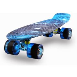 Space Galaxy Skateboard Light Up Wheels Complete 22 Inch Mini Cruiser Retro Skateboard for Kids Boys Youths Beginners