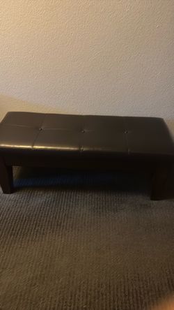 Brown wood & leather bench