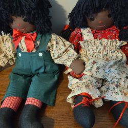 Brown Raggedy Andy and Ann Dolls