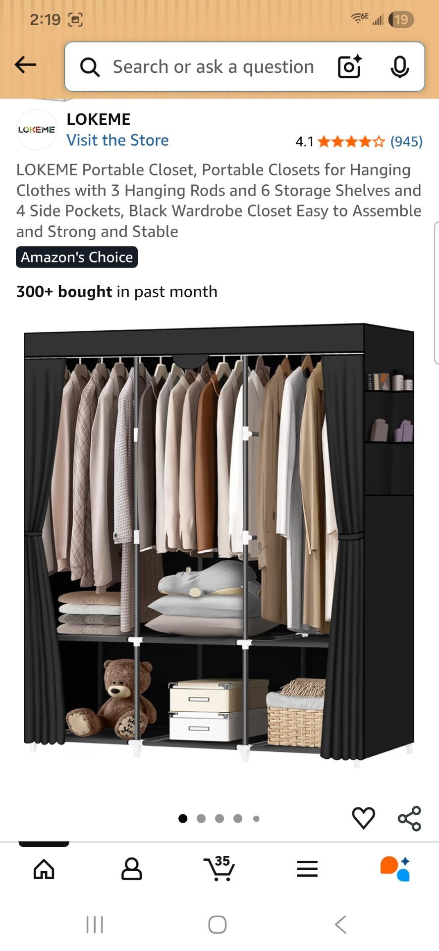 Portable Closet, Portable Closets for Hanging Clothes with 3 Hanging Rods and 6 Storage Shelves and 4 Side Pockets, Black Wardrobe Closet Easy to Asse