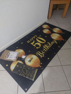 50th birthday decorations, gold, and black