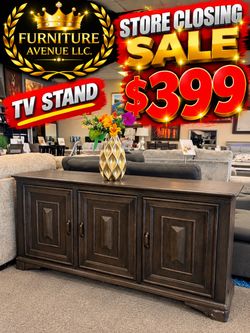 Dark Wood TV Stand with Three Cabinet Doors