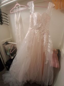 Lace Applique Wedding Dress with Slit and Train size 9