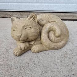 Concrete Sleeping Cat Statue Yard Art Piece
