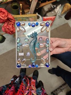 glass seahorse handmade frame. glass beads.