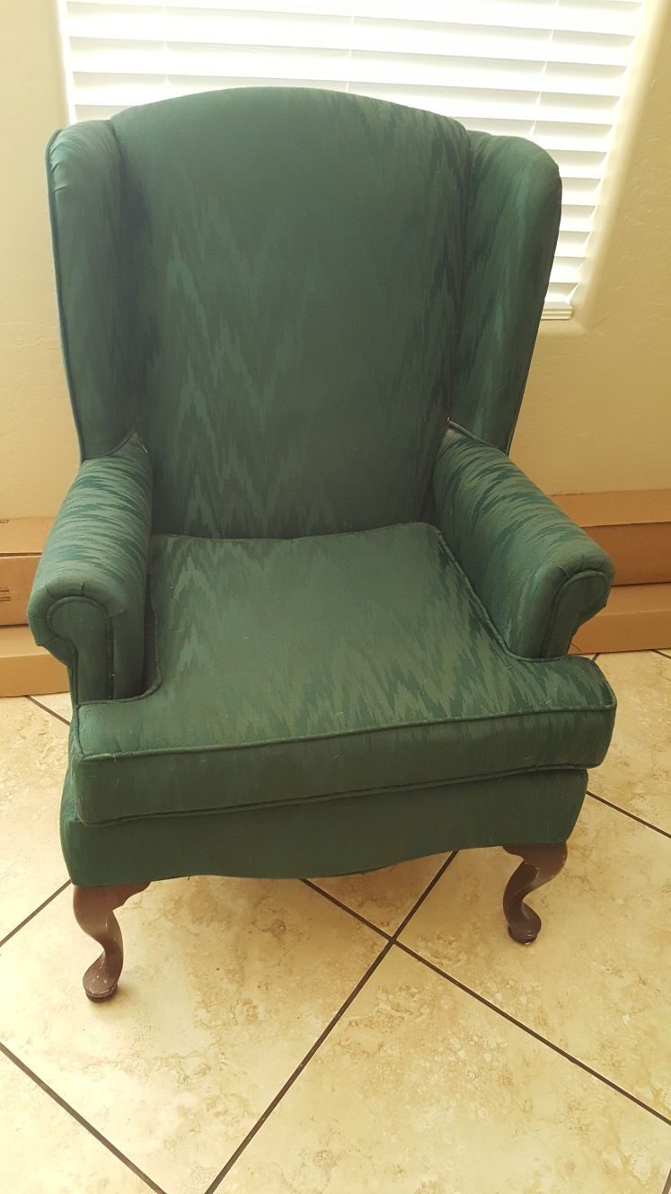 Antique green wing side chair