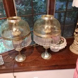 Set Of Etched Glass Dome Antique Lamps