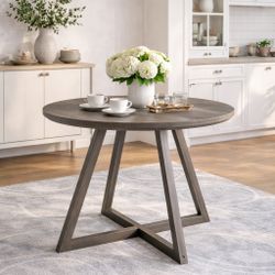 36” Gray Wood Round Dining Table with X-shape Legs [NEW] **Assembly Req** 