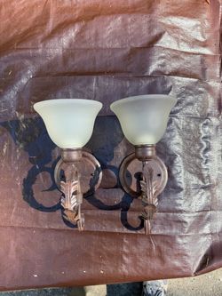 Pair of Bronze Wall Sconces with Glass Shades