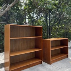 Vintage Mid Century Modern Danish Modern Set Of 2 Teak Low Bookshelves Bookcases 