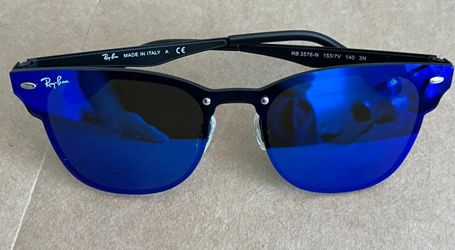 Ray Ban Blaze Clubmaster Black Sunglasses RB3576N 153/7V Plum Lenses 47mm New