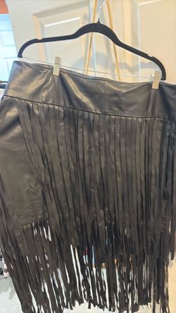 Black Faux Leather Fringe Skirt