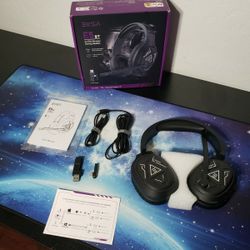 New EKSA 2.4GHz Wireless Gaming Headset W/ Noise Canceling Microphone for PS5, PC, PS4 Bluetooth Gaming Headphones W/ USB & Type-C Connector, 52Hrs Ba