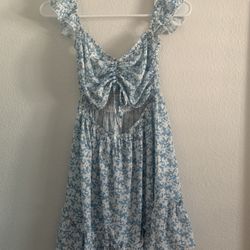 cute summer dress, light blue dress with flowers, open mid section