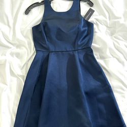 BCBGeneration cocktail Satin Dark Midnight Navy Blue Mini Dress NEW NWT $108 XS