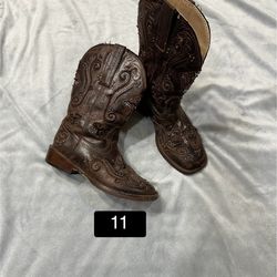 Girls Roper Pink Crystal Cross Cowgirl Boots Square Toe 11