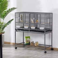 Black Center Divider Breeding Bird Cage With Rolling Stand 