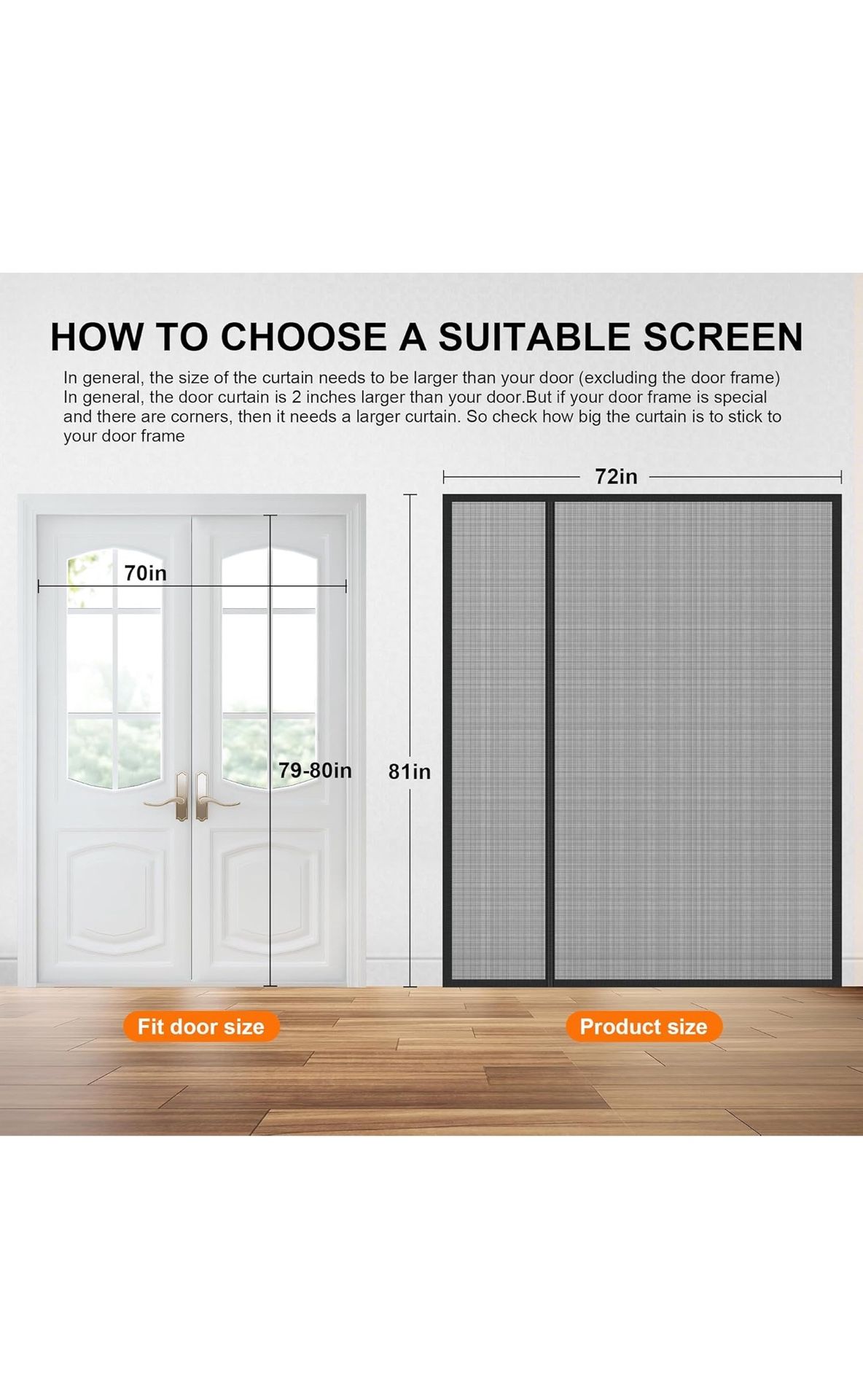 Sliding Magnetic Screen Door with Track Closure, Thicker 265g/㎡ Reinforced Mesh, Retractable Privacy Curtain, Door Screen Magnetic Closure for Sliding