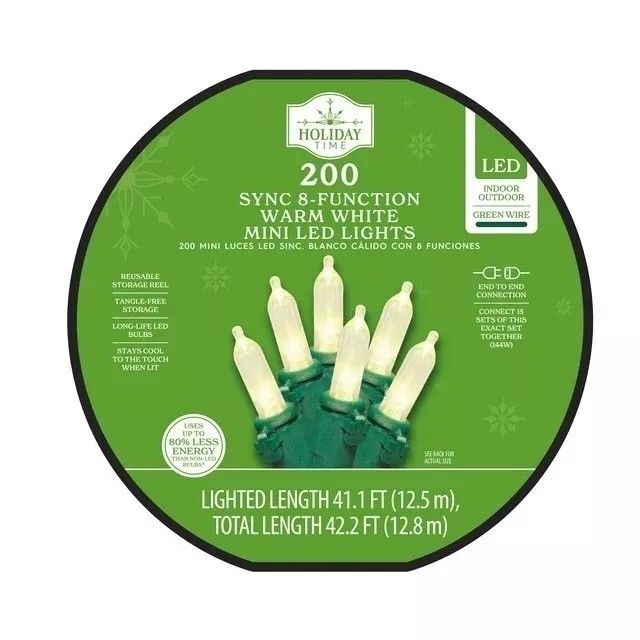 Christmas 200 Sync 8-Function Warm White LED Lights