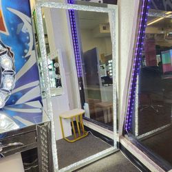 Brand New XL Floor Mirror W/ LED LIGHT & Crystal ROCKS $599