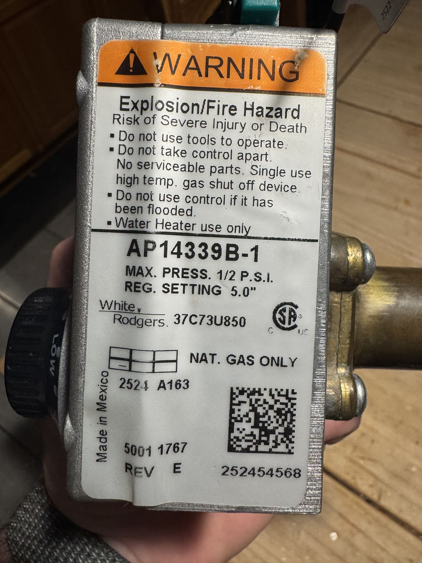 AP14339B-1 - OEM Upgraded Water Heater Natural Gas Valve Fits Rheem