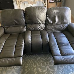 Gray Leather Reclining Sofa