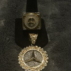 Brand new 10k gold 2ct diamond mercedes benz pendant 14.2g & matching ring11.8g all real no trades