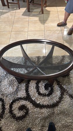Oval Glass Top Wood Coffee Table